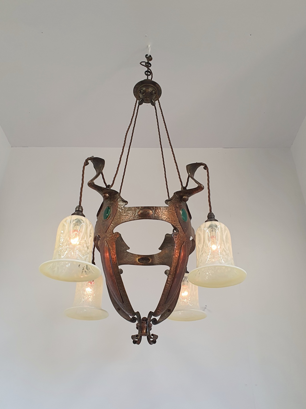 Style of Jesson, Birkett & Co. (Faulkner Bronze Co.) | Copper Arts & Crafts Chandelier | England c.1905 | SOLD - Image 4