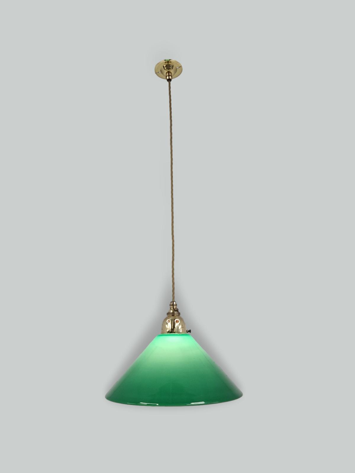Unsigned | 2 Large Green-Glass "Coolie" Pendant Lampshades | England 1st Half c.20th | SOLD