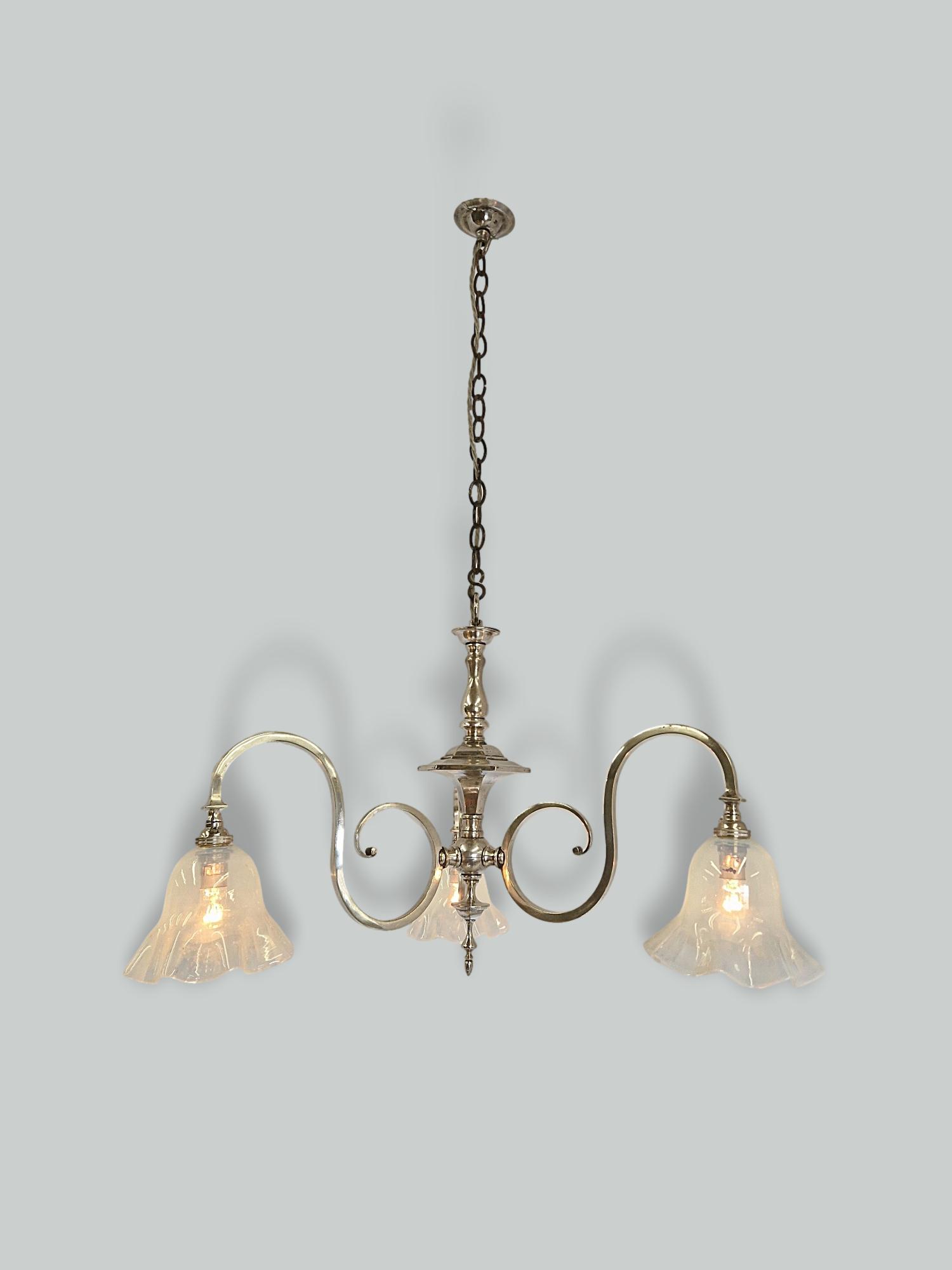 Unsigned | Traditional Silver-plated 3-Branch Electrolier | England c.1910-1920