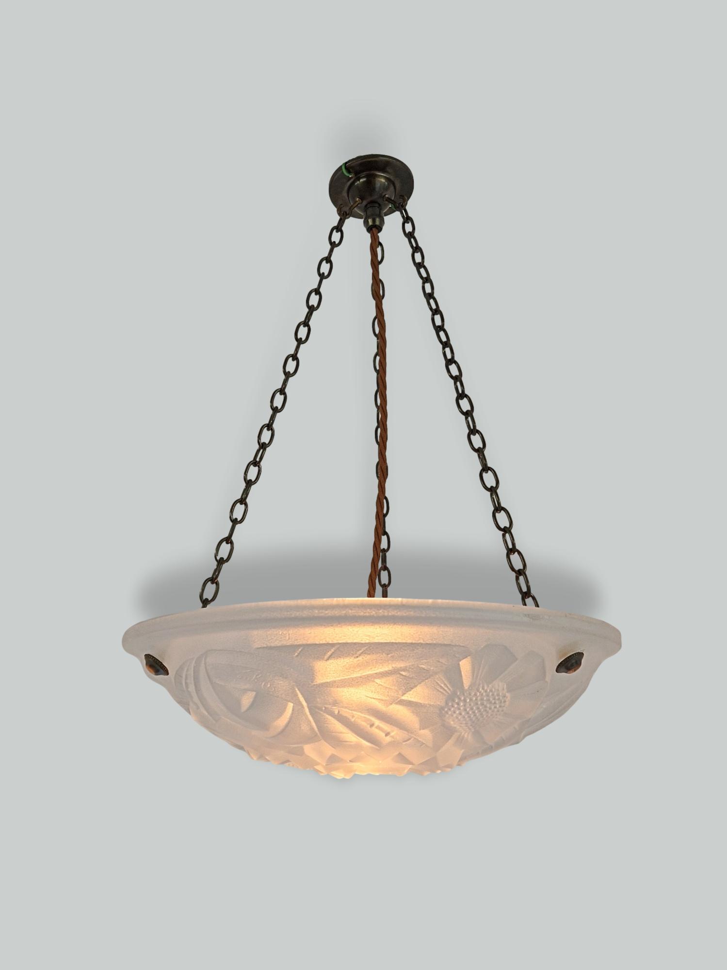 Verrerie D’art Degué | 2 Frosted Art Deco Plafonniers | France c.1930 | SOLD