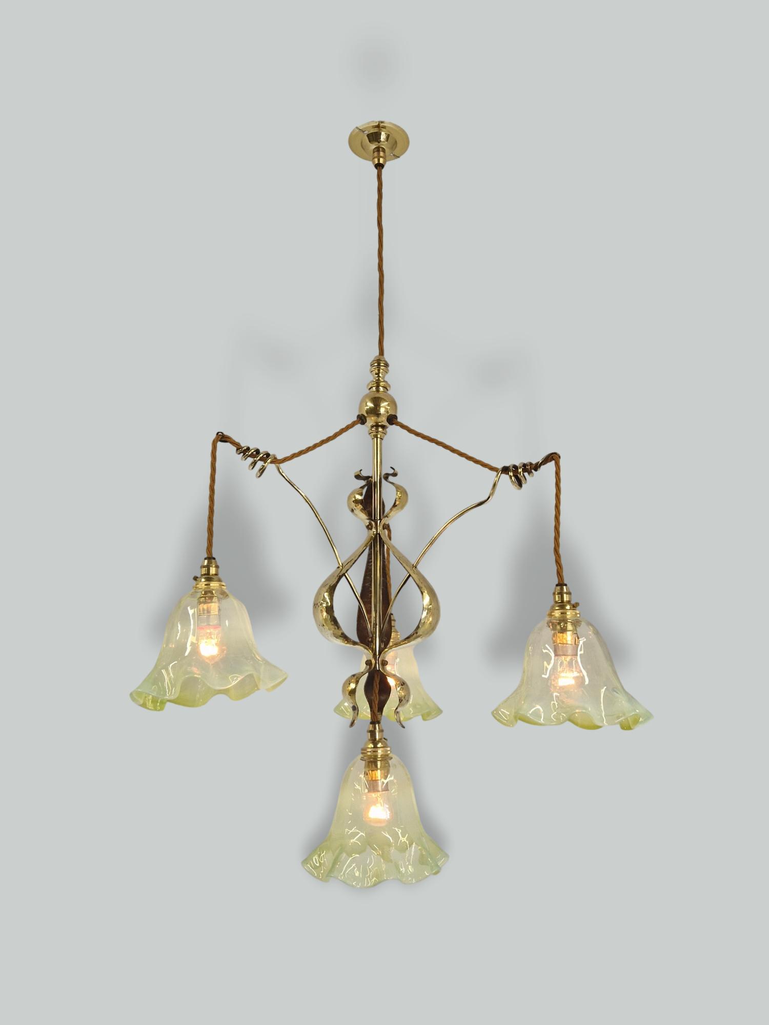 Style of W.A.S Benson | Arts & Crafts Chandelier | England c.1900