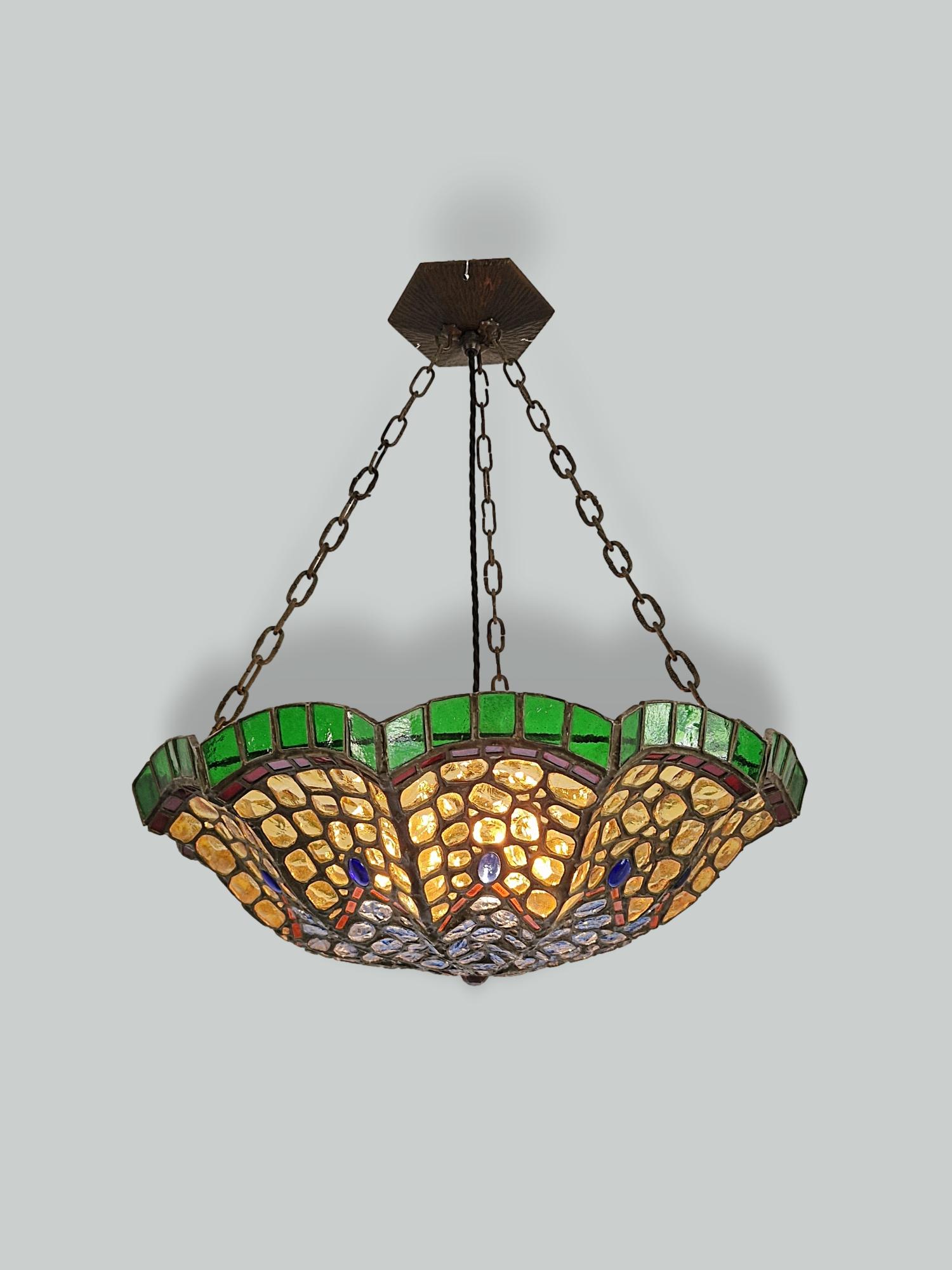 Unsigned | Large Tiffany Style Plafonnier | Possibly French 1st half c20th