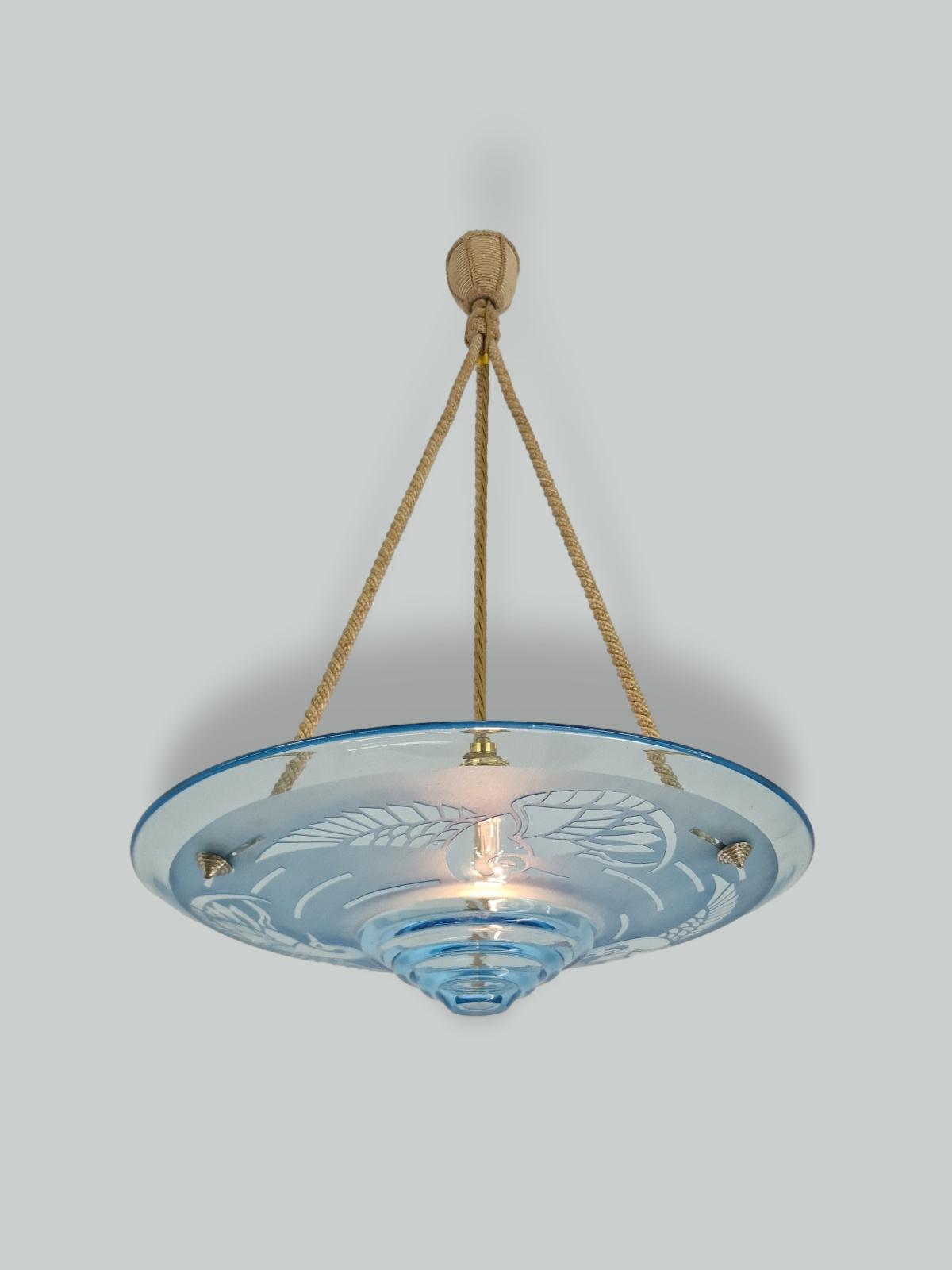 André Delatte, Nancy | Blue Art Deco Plafonnier | France c.1925 | SOLD