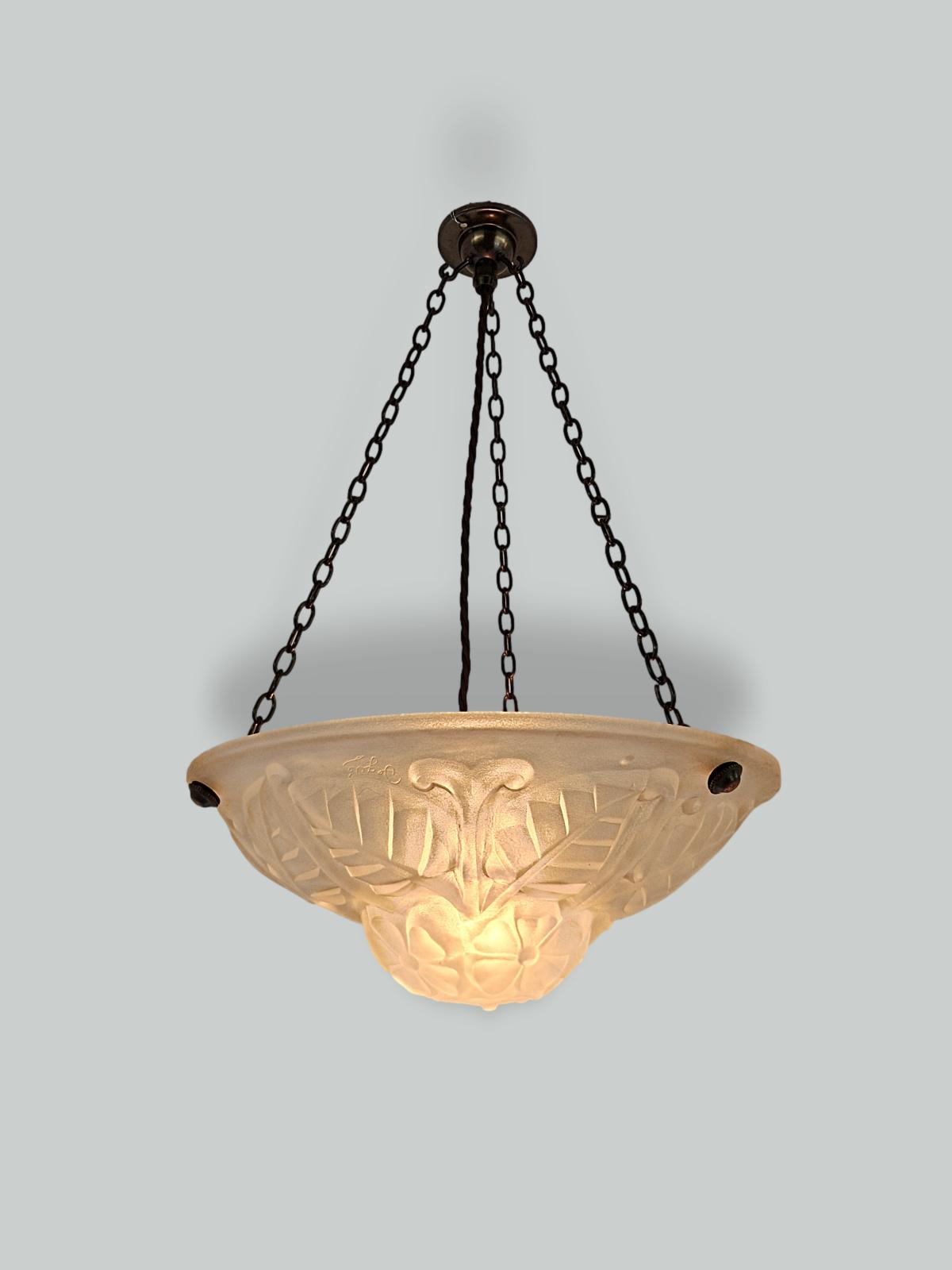 Verrerie D’art Degué | Frosted Art Deco Glass Plafonnier | France c.1930 | SOLD