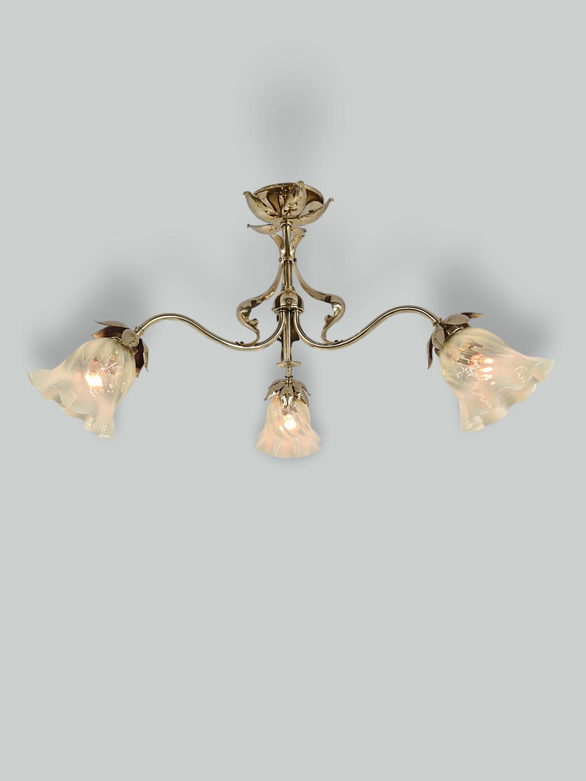 Unsigned | Small Arts & Crafts 3 Branch Ceiling Light | England c.1900