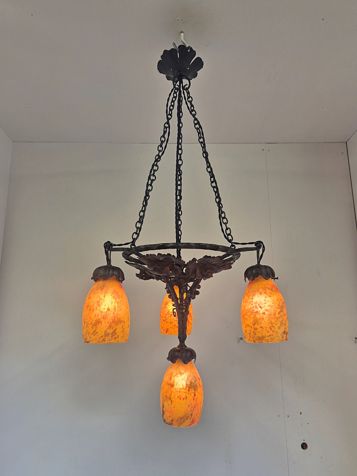 Daum Frères, Nancy | Pate-de-verre Wrought-iron Hanging Light | France c.1925 - Image 2