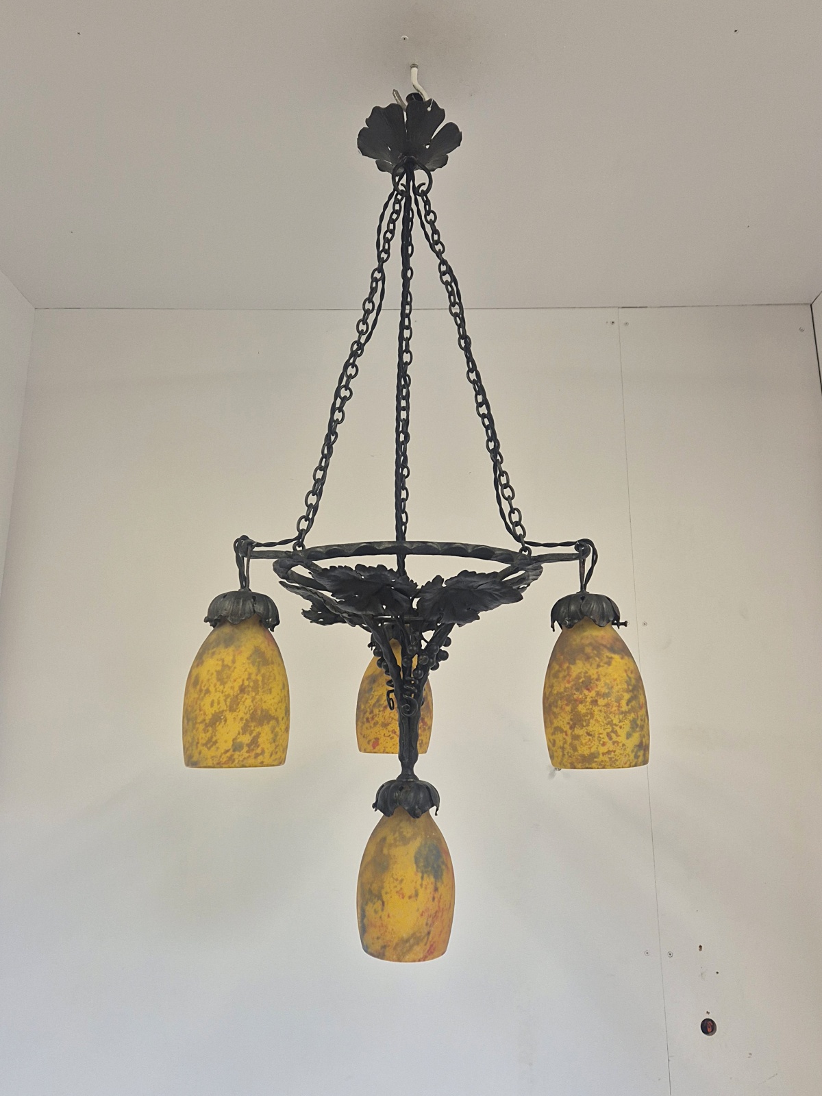 Daum Frères, Nancy | Pate-de-verre Wrought-iron Hanging Light | France c.1925 - Image 3