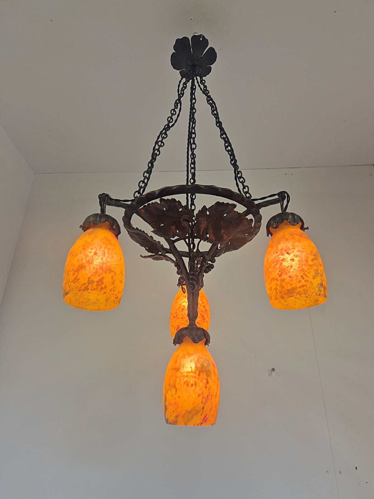 Daum Frères, Nancy | Pate-de-verre Wrought-iron Hanging Light | France c.1925 - Image 4