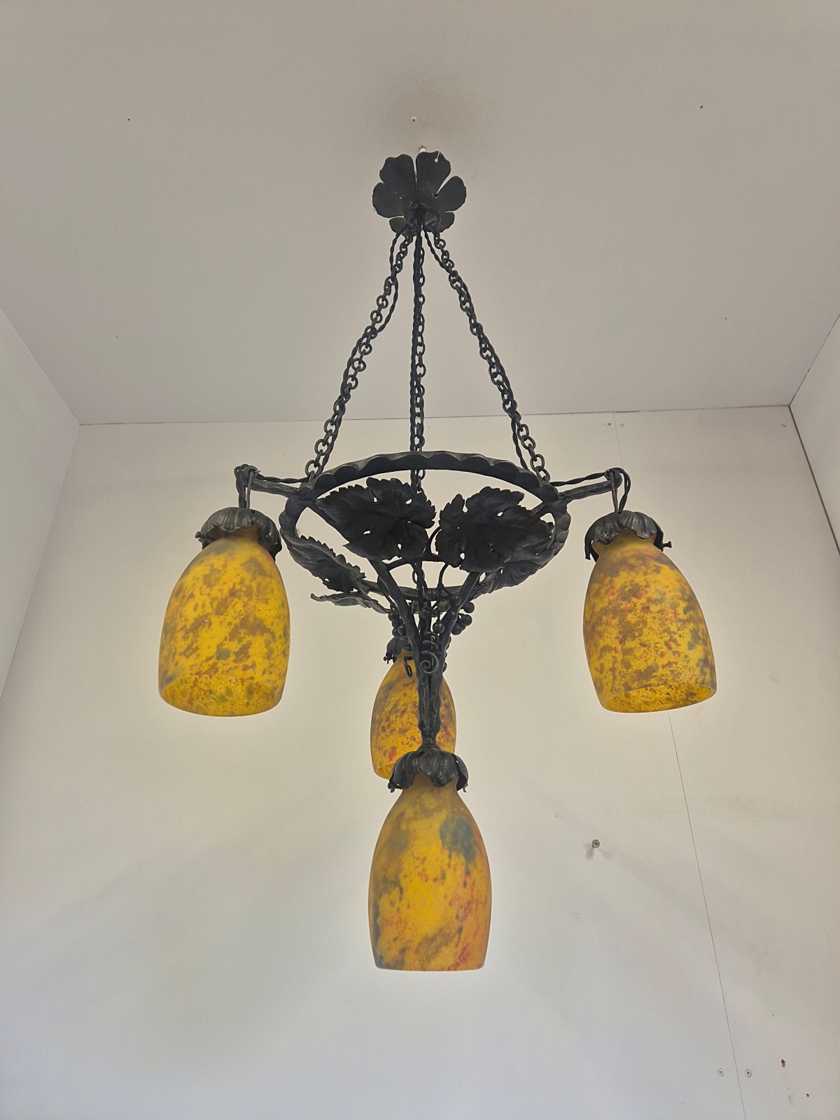 Daum Frères, Nancy | Pate-de-verre Wrought-iron Hanging Light | France c.1925 - Image 5