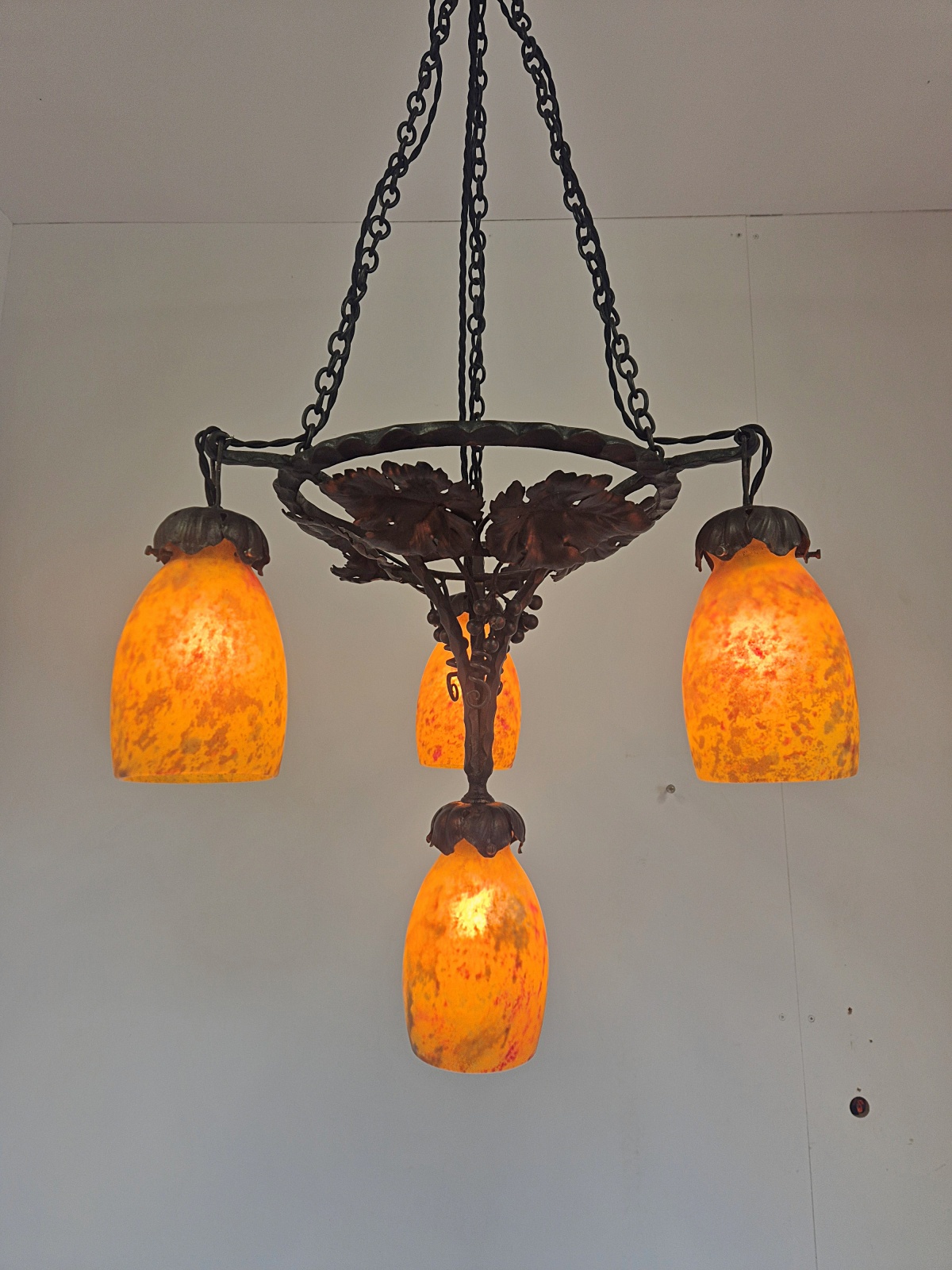 Daum Frères, Nancy | Pate-de-verre Wrought-iron Hanging Light | France c.1925 - Image 6