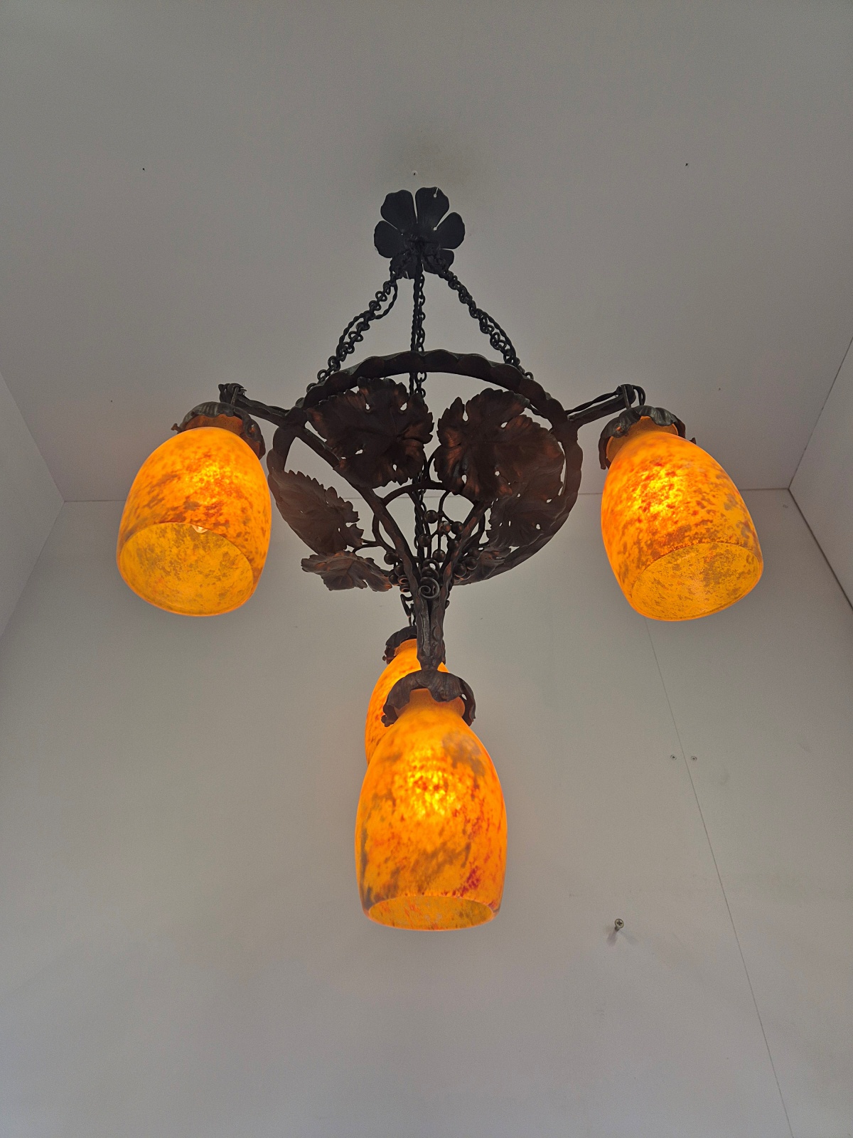 Daum Frères, Nancy | Pate-de-verre Wrought-iron Hanging Light | France c.1925 - Image 8