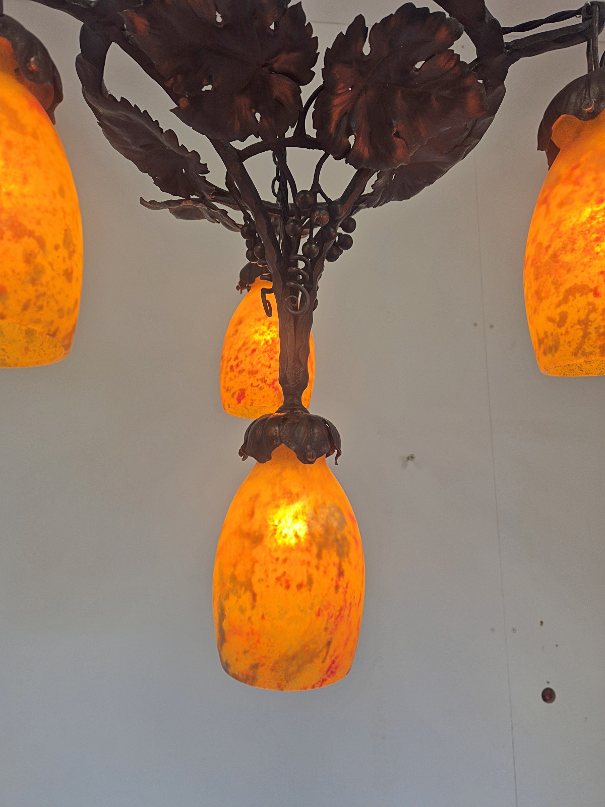 Daum Frères, Nancy | Pate-de-verre Wrought-iron Hanging Light | France c.1925 - Image 9