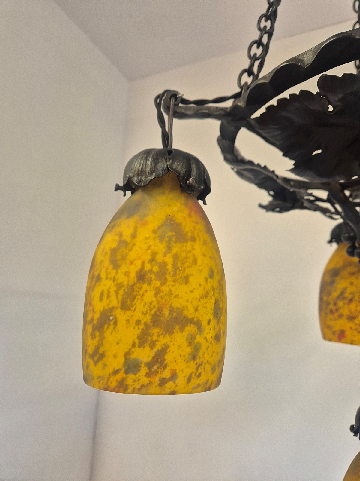 Daum Frères, Nancy | Pate-de-verre Wrought-iron Hanging Light | France c.1925 - Image 10
