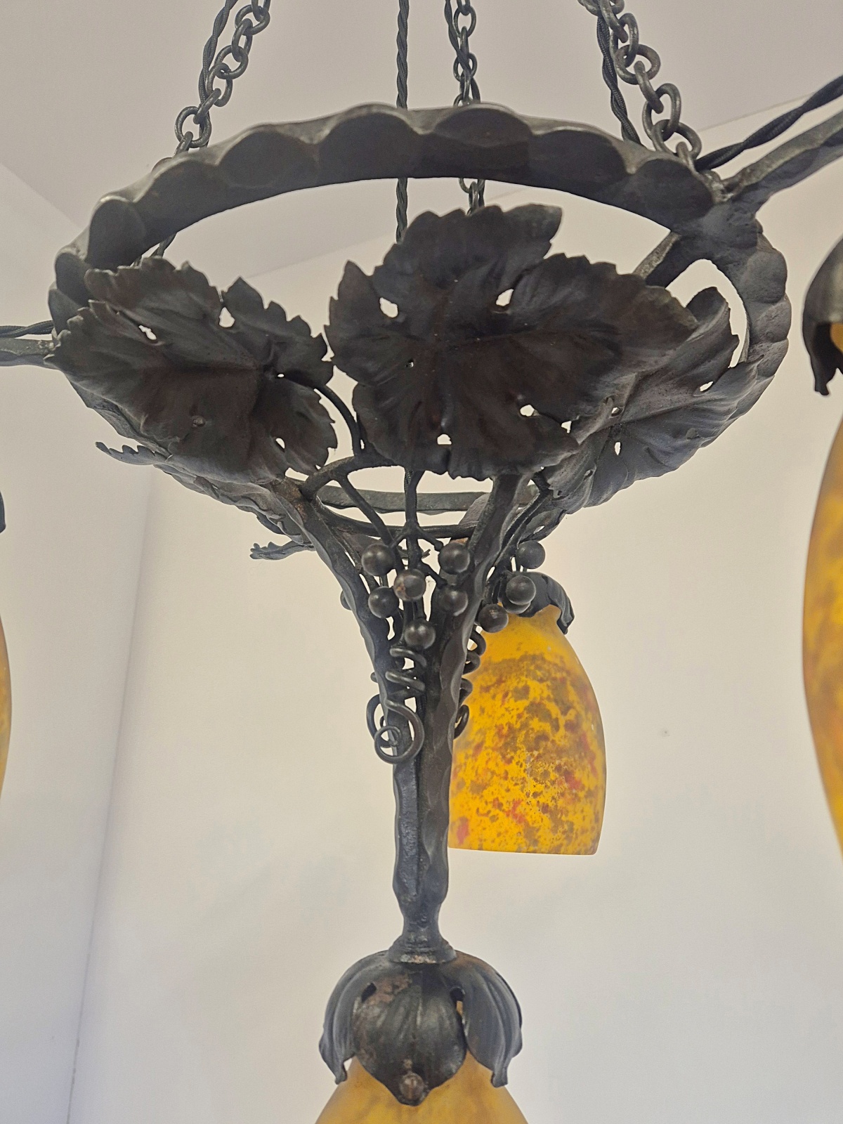 Daum Frères, Nancy | Pate-de-verre Wrought-iron Hanging Light | France c.1925 - Image 11