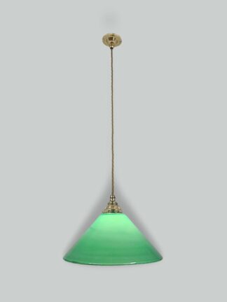 Unsigned | Collection of 3 Large Green-glass "Coolie" Pendant Lampshades | Available to Buy Seperately