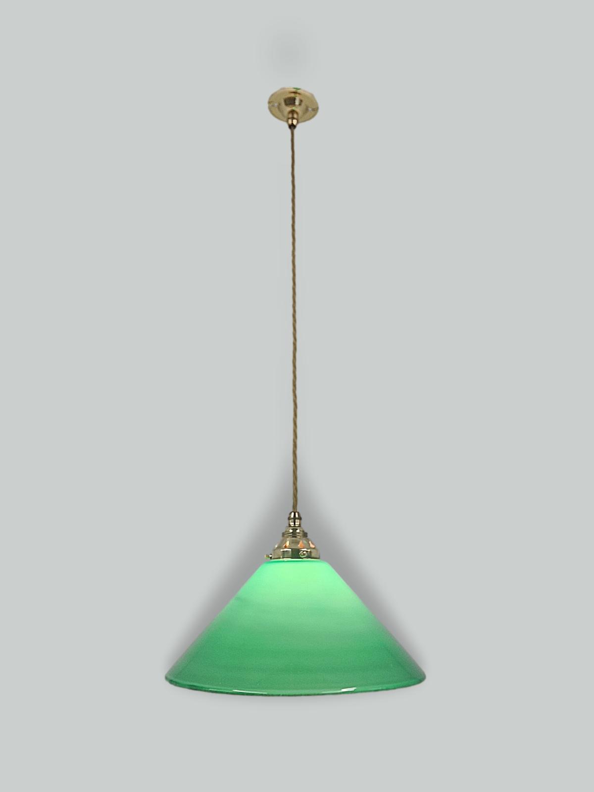 Unsigned | Collection of 3 Large Green-glass "Coolie" Pendant Lampshades | Available to Buy Seperately
