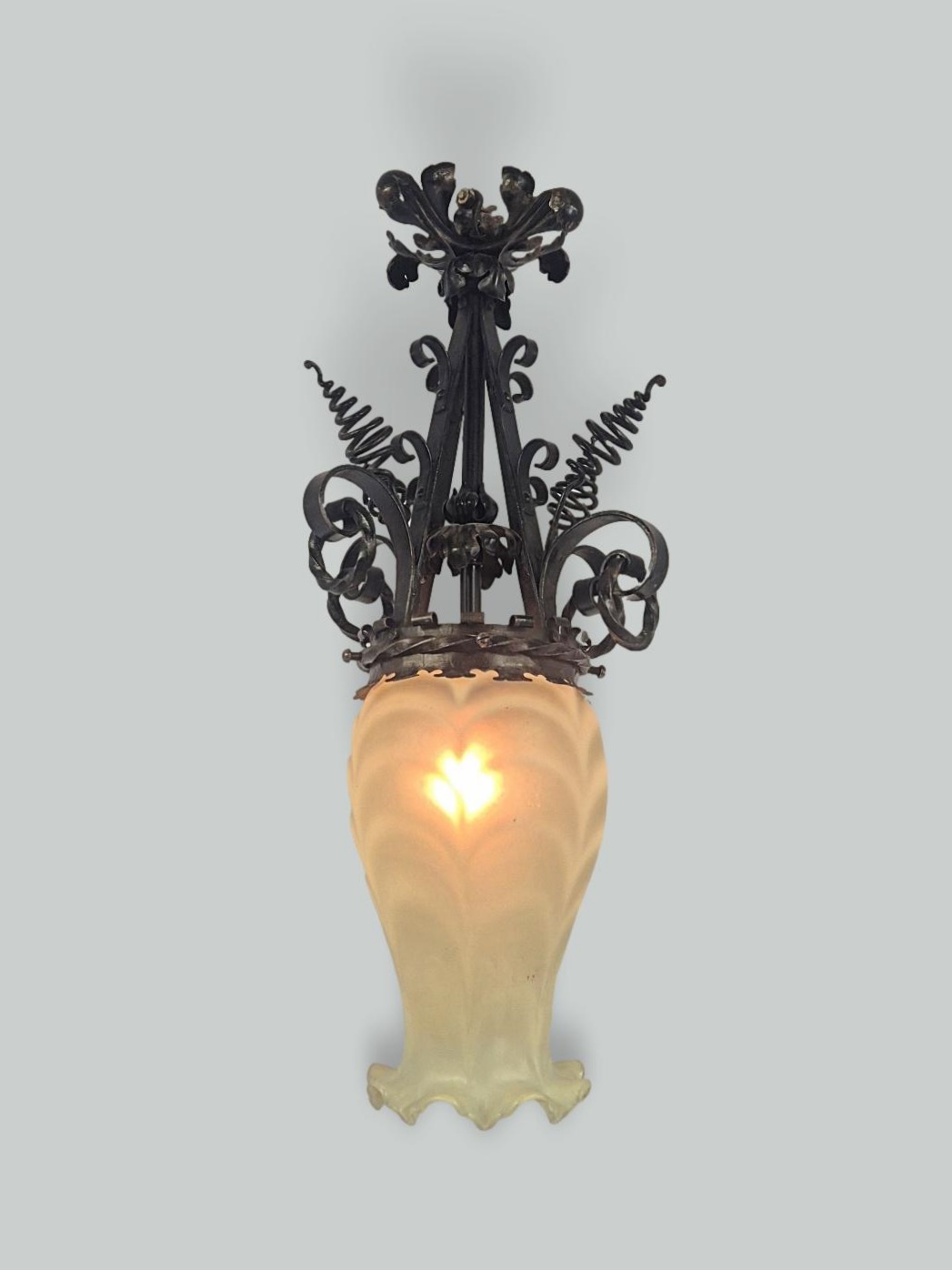 Style of James Hinks & Son, Birmingham | Wrought-Iron & Vaseline-glass Lantern | England c.1900