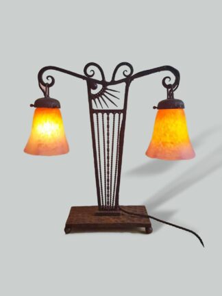Marcel Vasseur & Verreries Schneider | Wrought-Iron Twin-Arm Desk Lamp | France c.1925