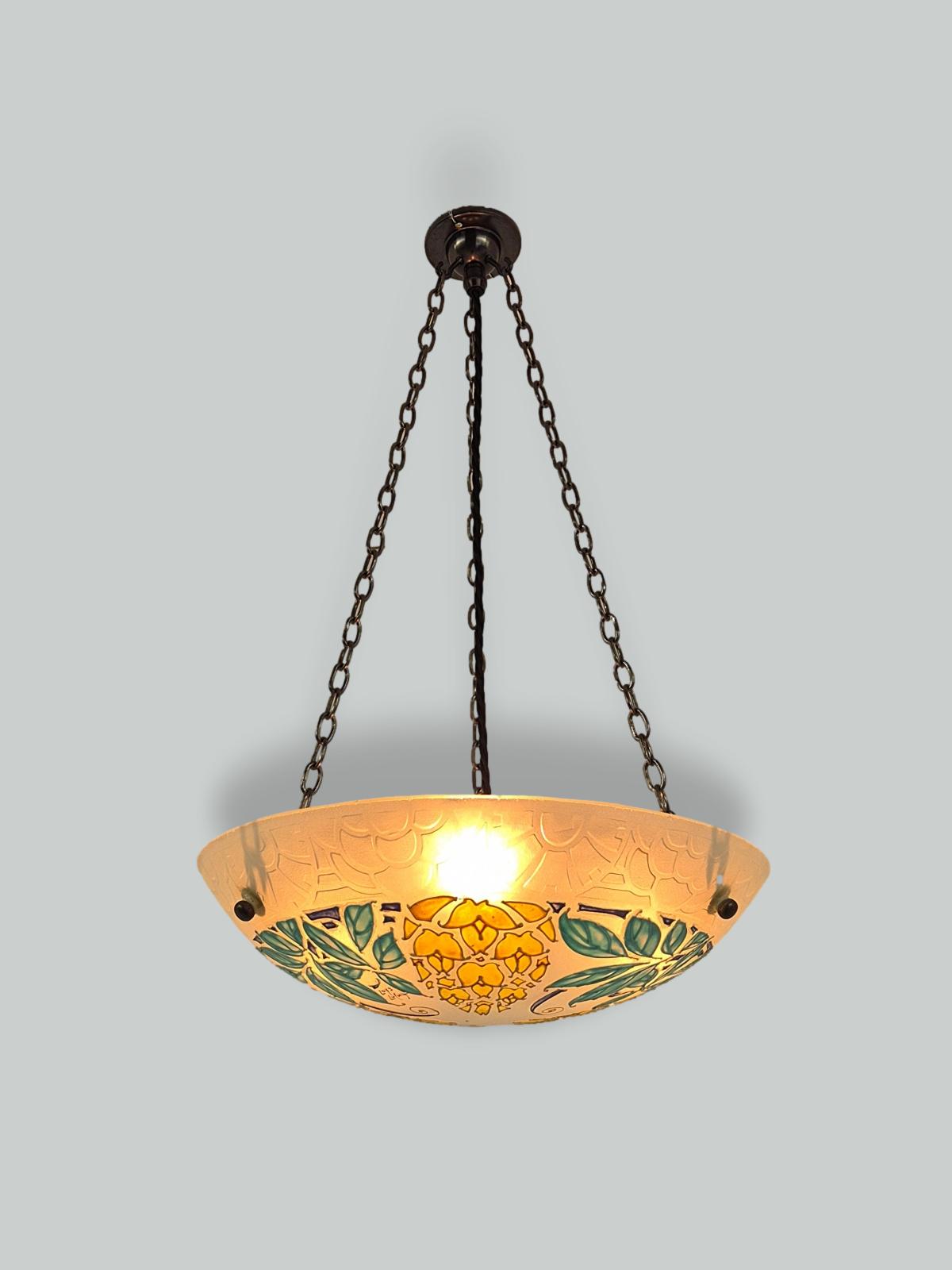 Loys Lucha, Paris | Medium Polychrome-Enamelled Plafonnier | France c.1930