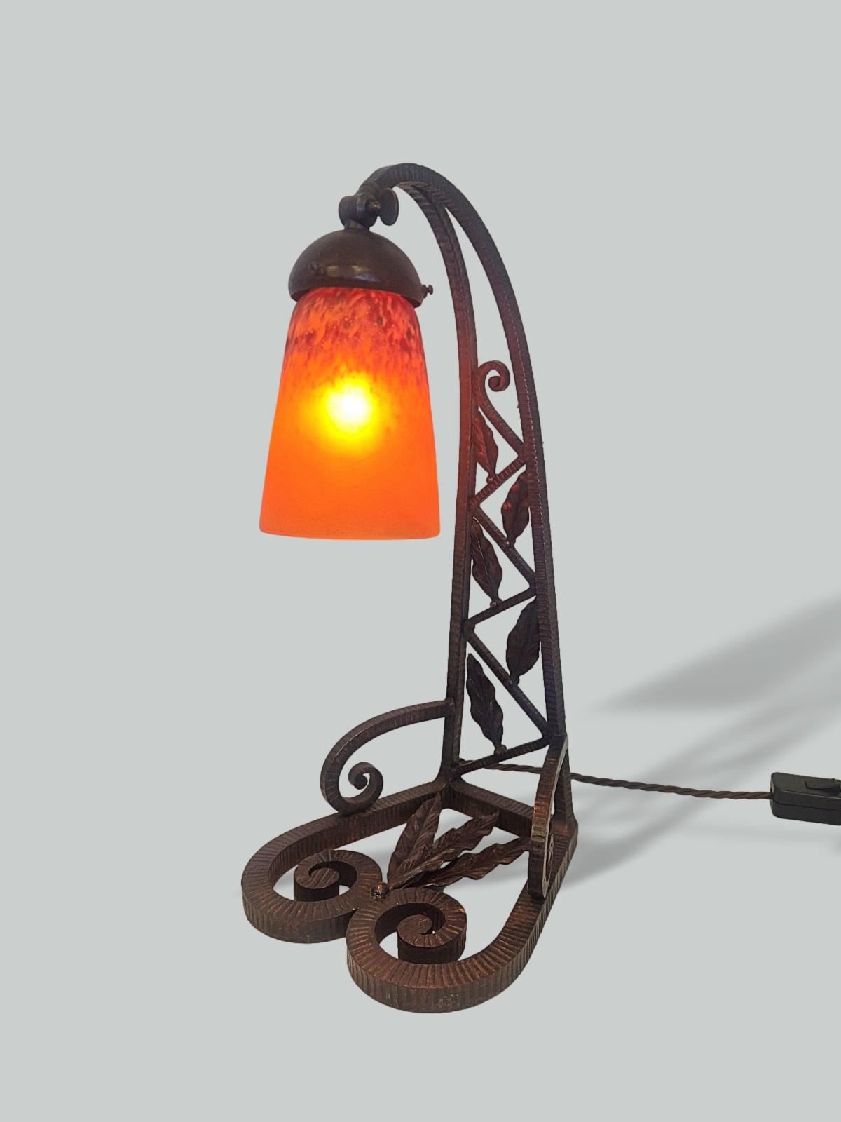 François Carion & Verreries Schneider | Wrought-Iron Desk Lamp | Belgium c.1925-35