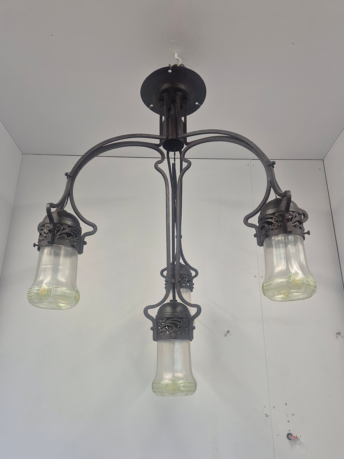 Style of Gustave Serrurier-Bovy | Monumental Wrought-iron Art Nouveau Chandelier | Belgium c.1900-05 - Image 5