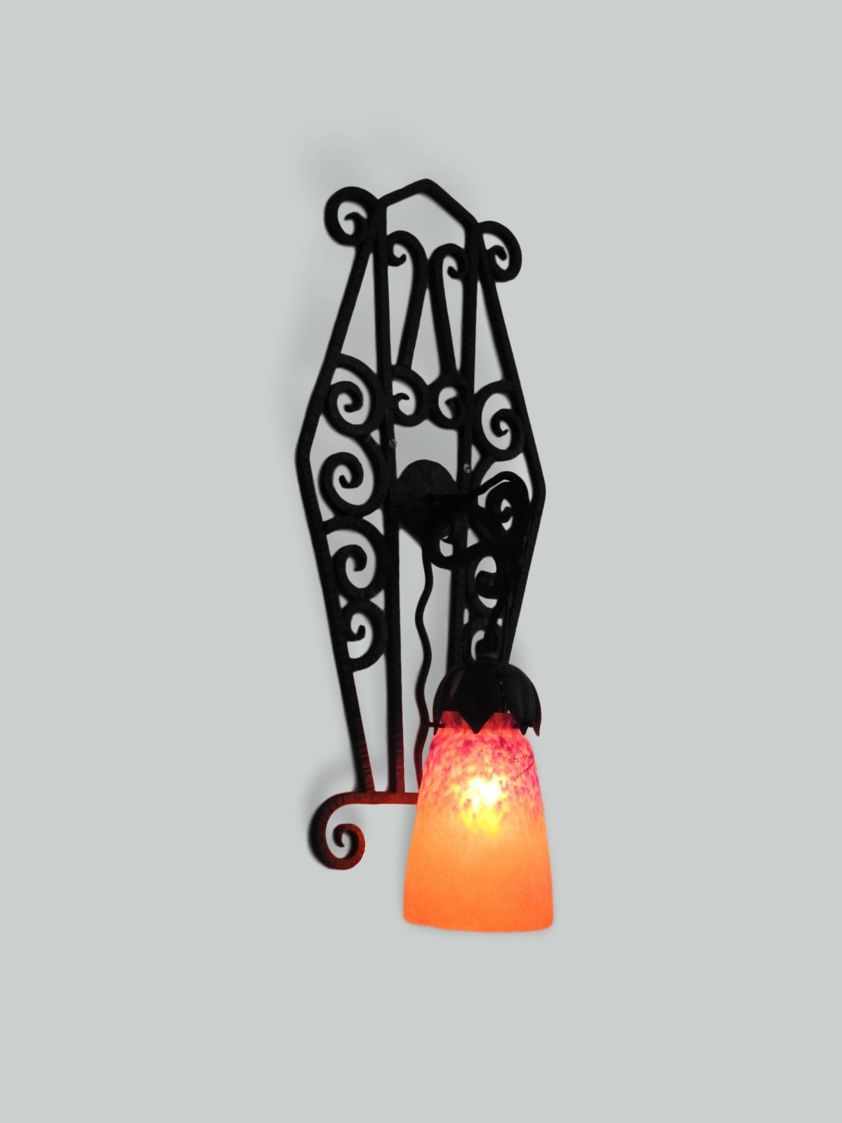 Verreries Charles Schneider | 2 Large Wrought-Iron Wall Lights | France c.1930