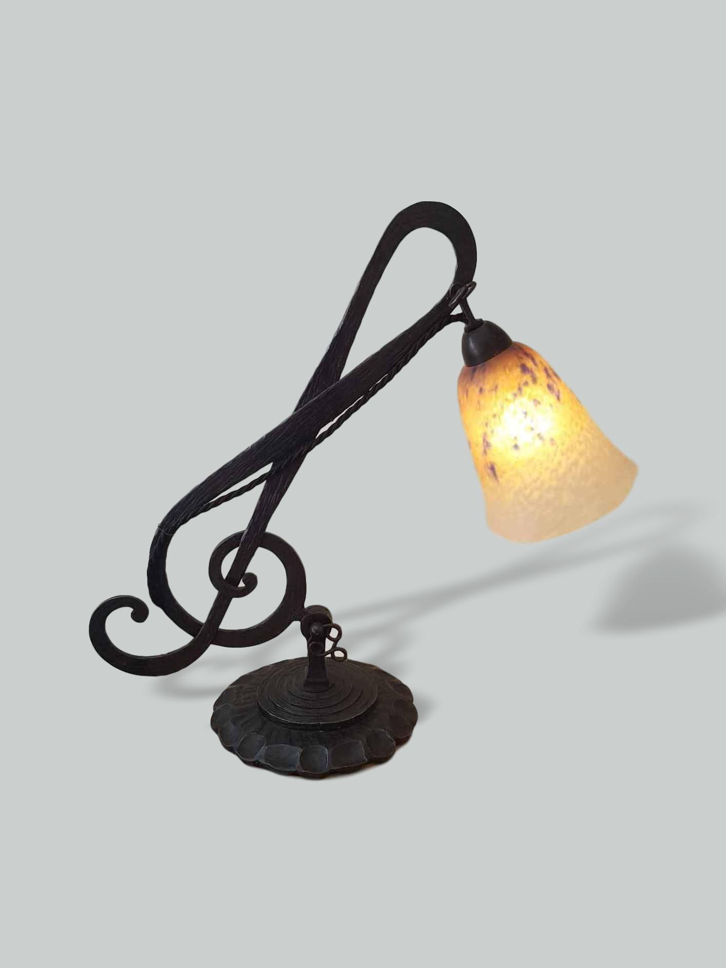 Henri Fournet & Verreries Schneider | Wrought-Iron Desk Lamp | France c.1930 | SOLD