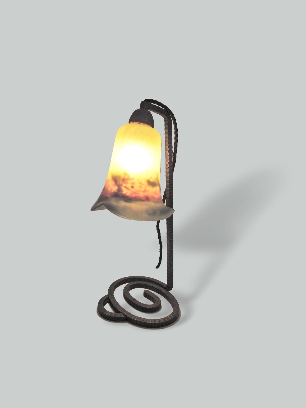Noverdy (Nouvelle Verrerie de Dijon) | Wrought Iron & Pate-de-verre Table Lamp | SOLD