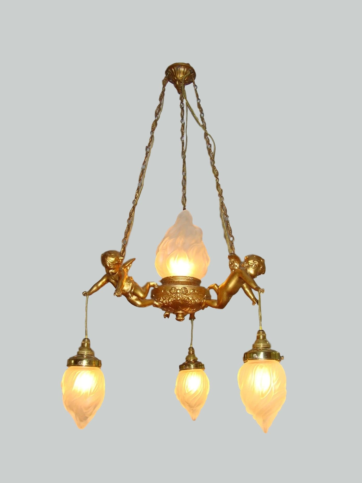 Unsigned | 3-branch Gilt-Spelter Cherub Lamp | France c.1930 | SOLD