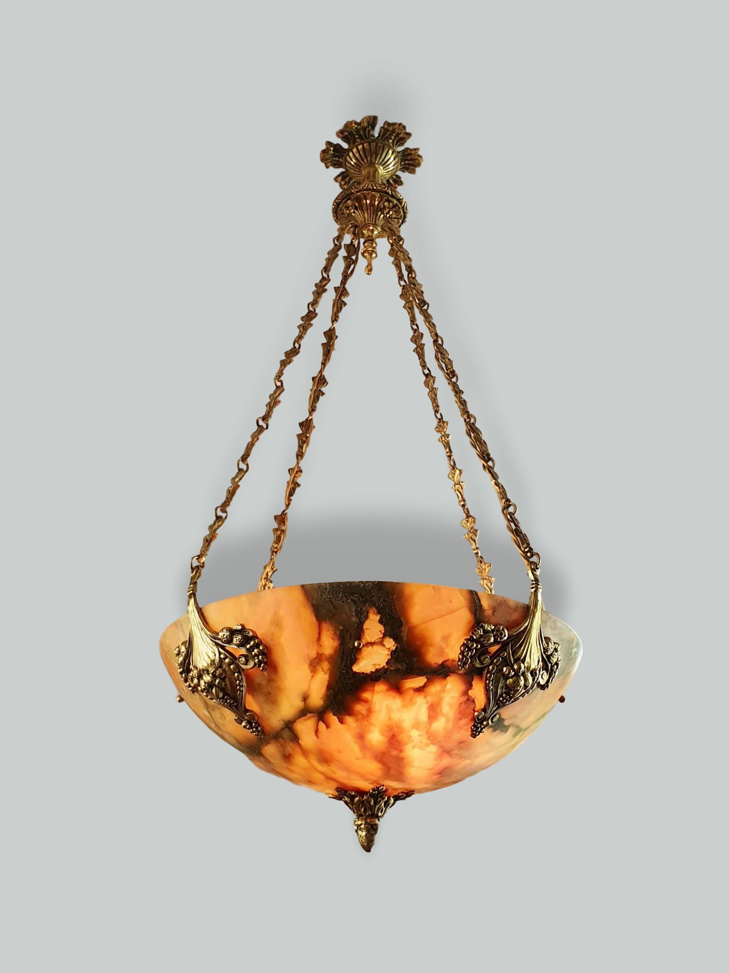 Fonderies de Bronze, Nanterre & Lyon | Decorative Neoclassical Alabaster Plafonnier | France c.1925 | SOLD