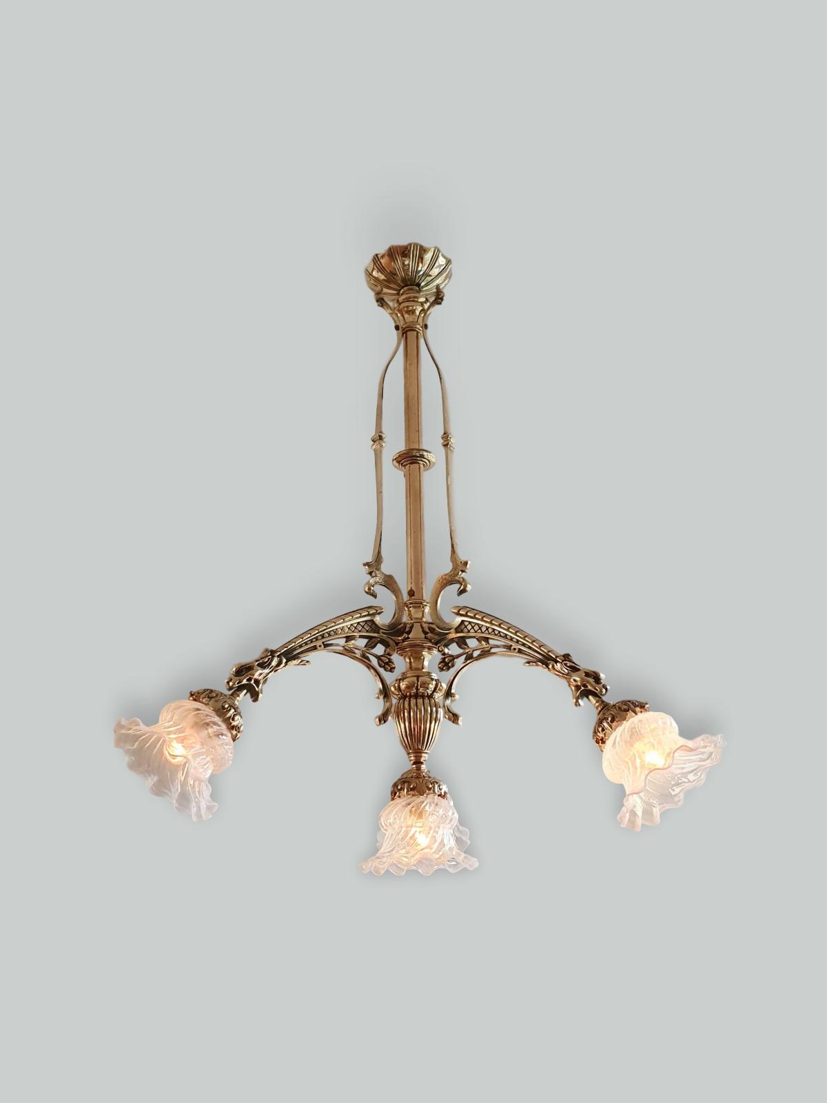 Unsigned | Decorative Cast-brass Chandelier | France c.1910