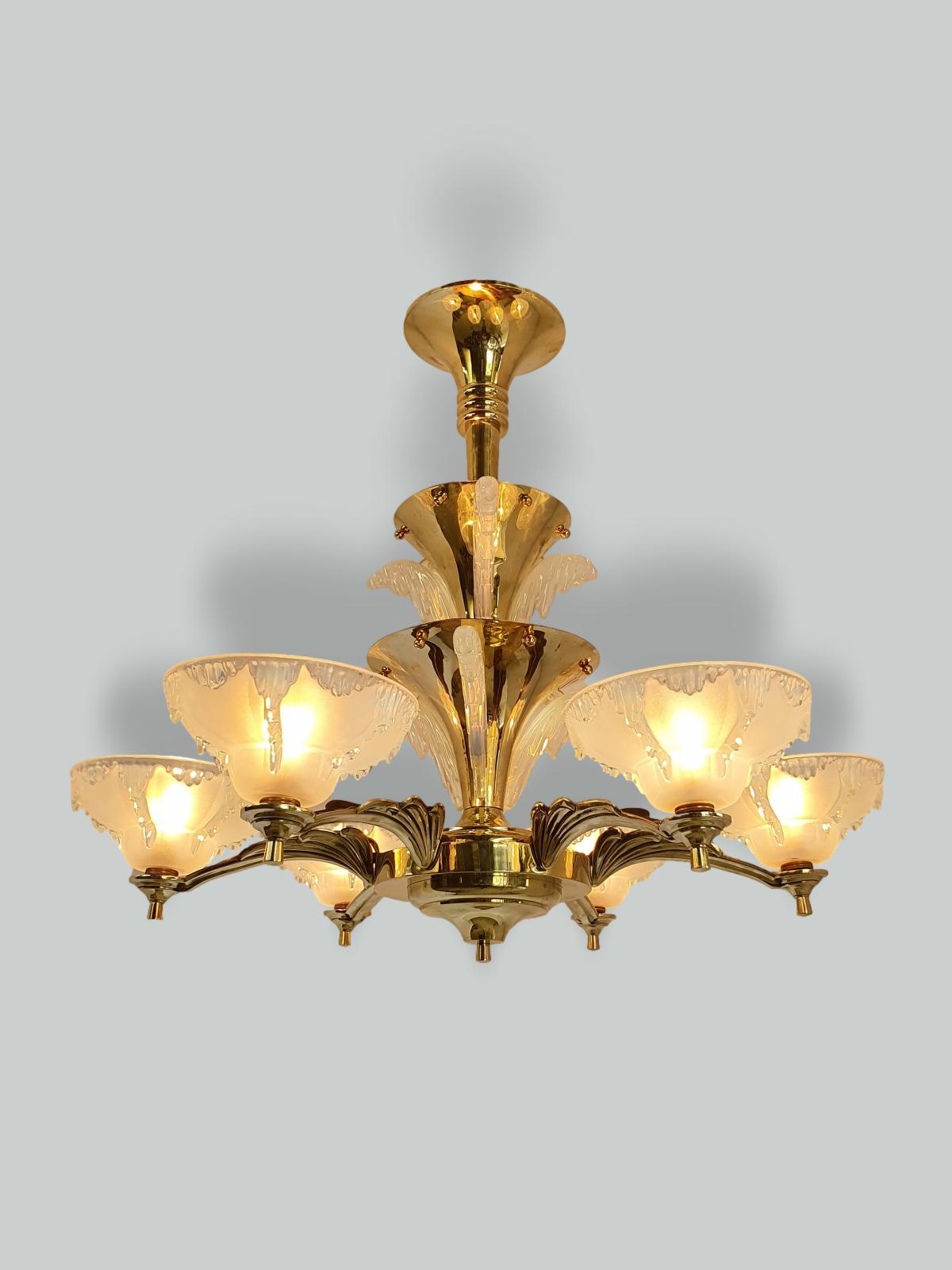 Ezan (Jean Gauthier) | Large Art Deco "Waterfall" Chandelier | France c.1935