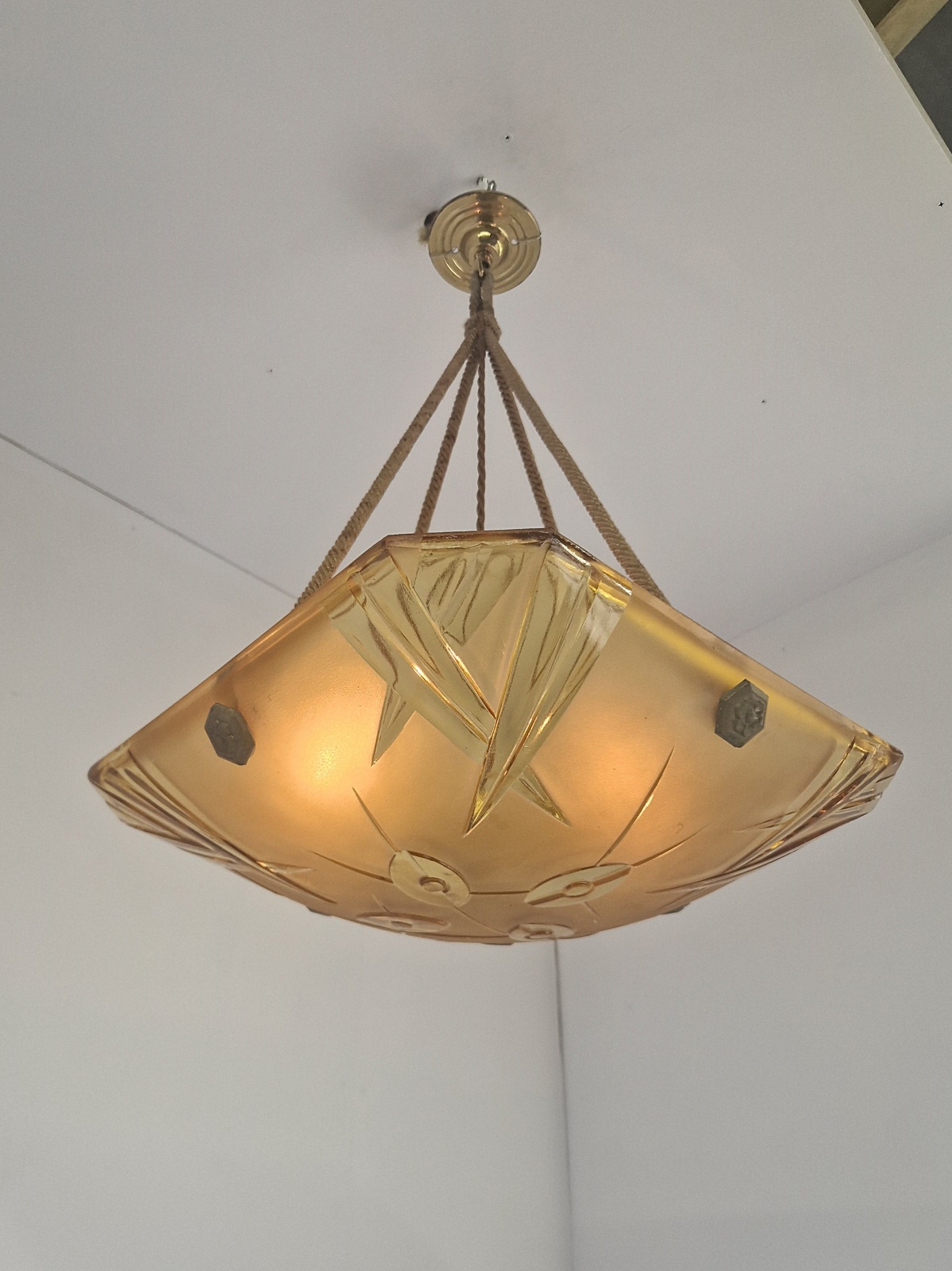 Verrerie D'art Degué | Amber Art Deco Plafonnier | France c.1930 | SOLD - Image 6