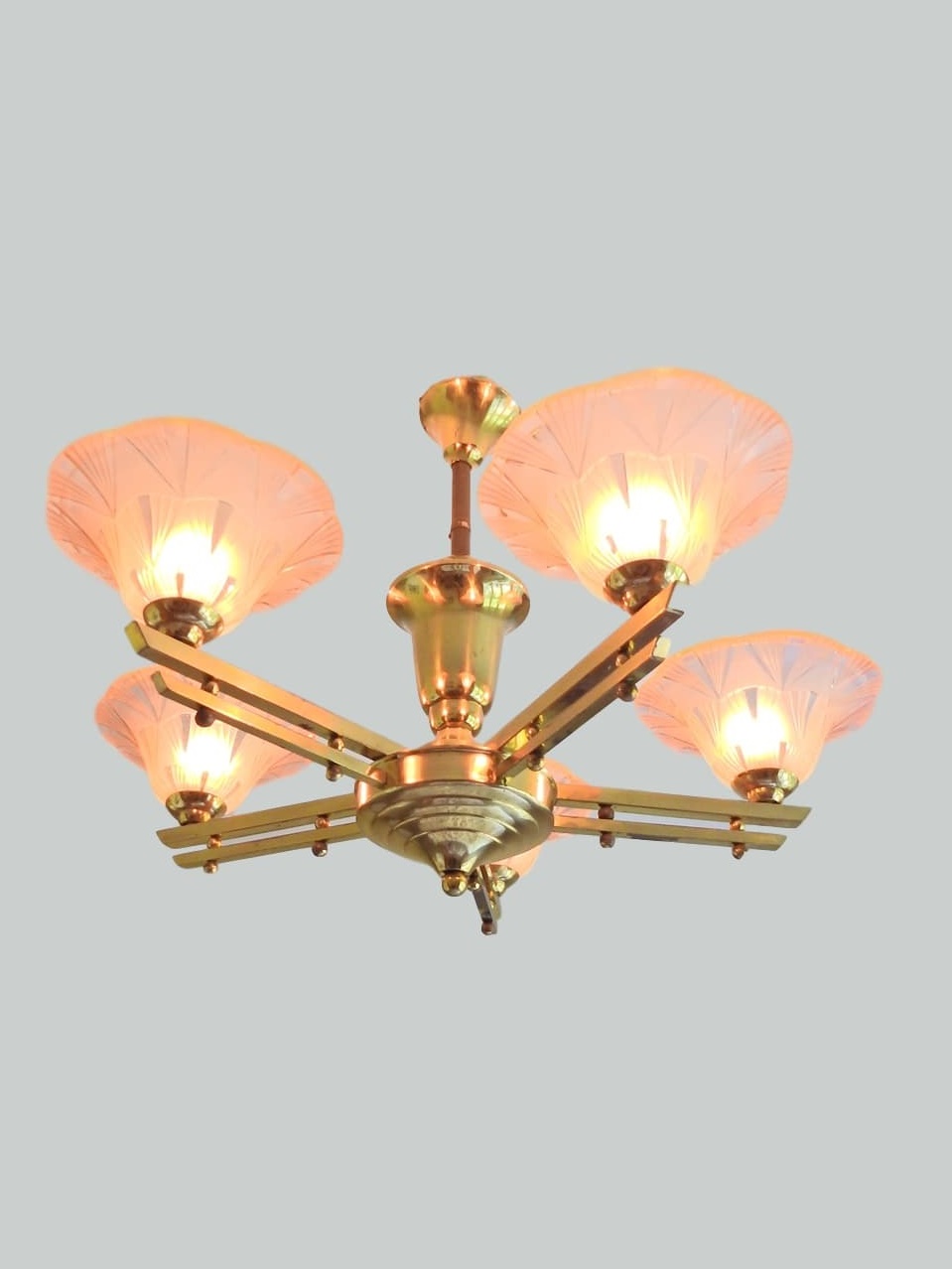 Unsigned | Brass Art Deco Ceiling Light | France c.1930 | SOLD