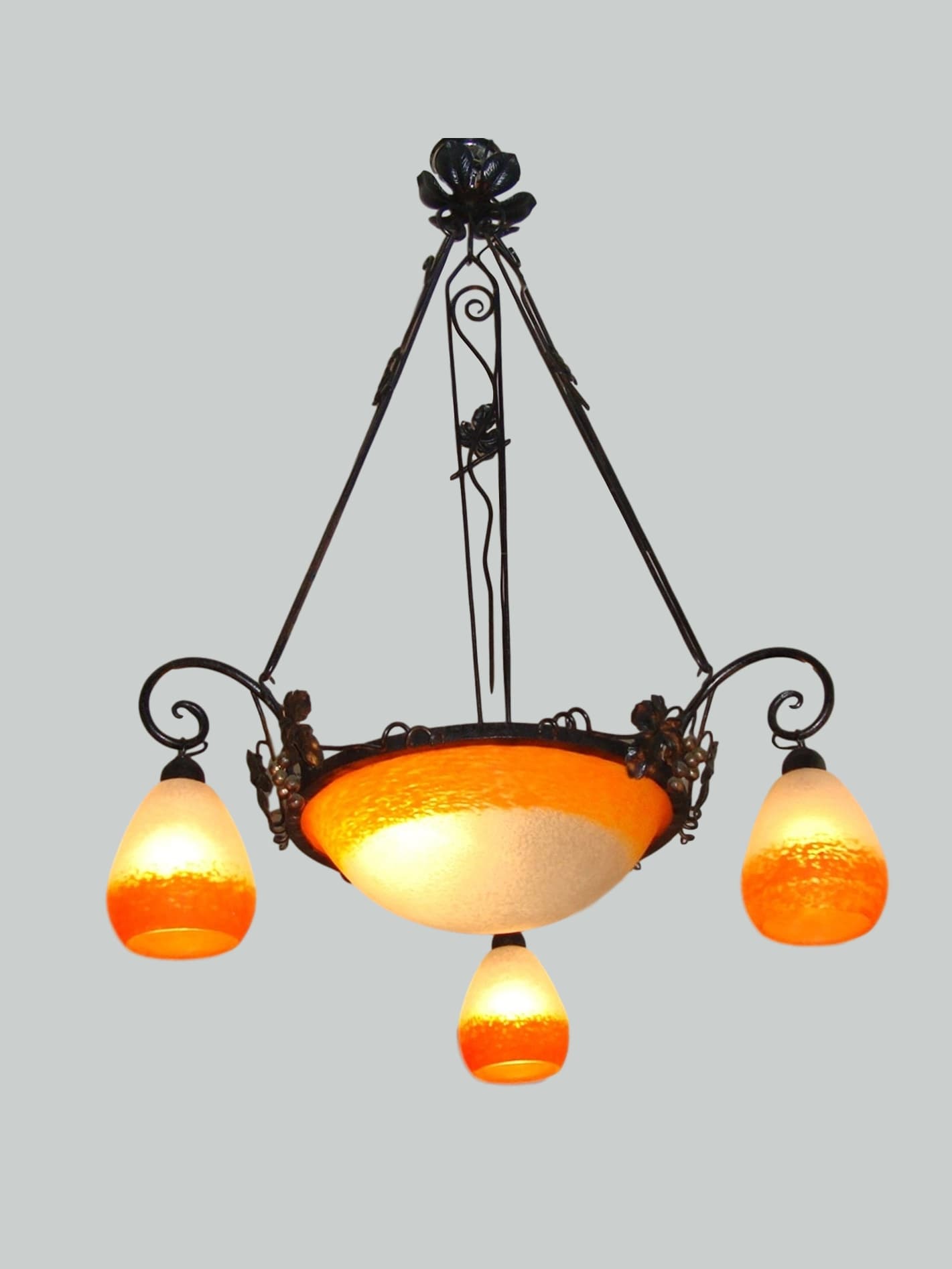 Rethondes (Degué) | Orange Pate-de-verre Chandelier | France c.1930 | SOLD