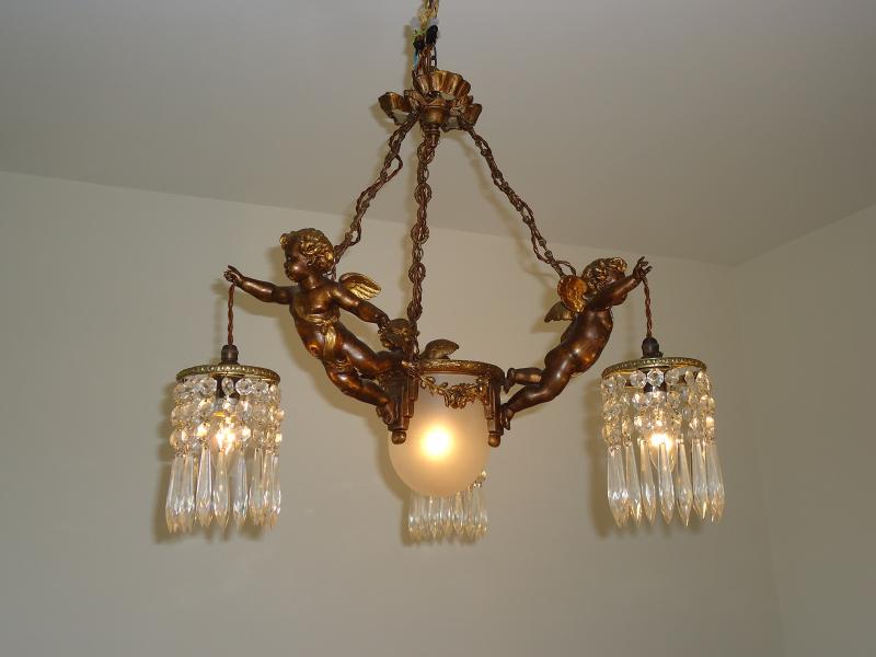 Unsigned | 3-Branch Cherub Ceiling Light | France c.1910-20 | SOLD - Image 2