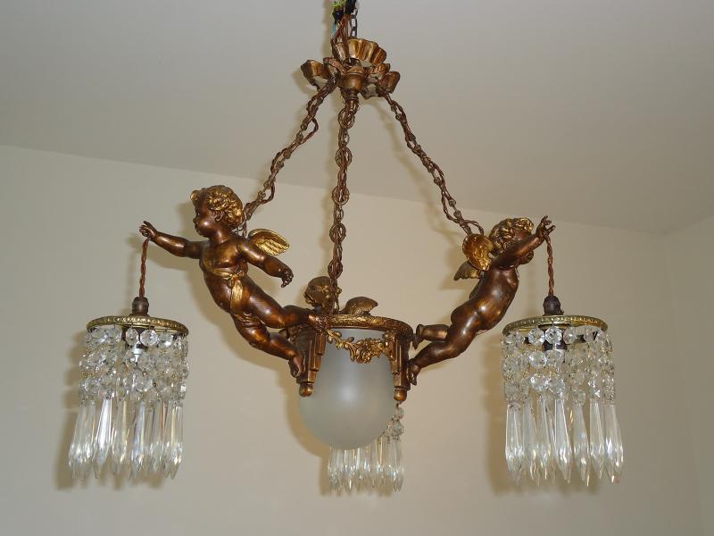 Unsigned | 3-Branch Cherub Ceiling Light | France c.1910-20 | SOLD - Image 3