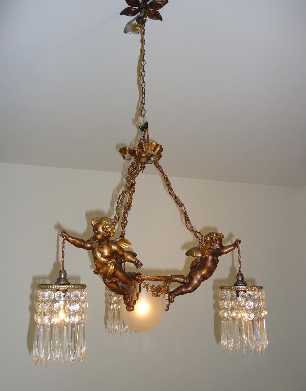 Unsigned | 3-Branch Cherub Ceiling Light | France c.1910-20 | SOLD - Image 4