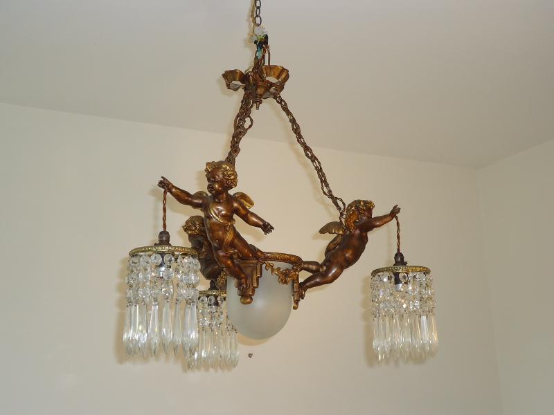 Unsigned | 3-Branch Cherub Ceiling Light | France c.1910-20 | SOLD - Image 5