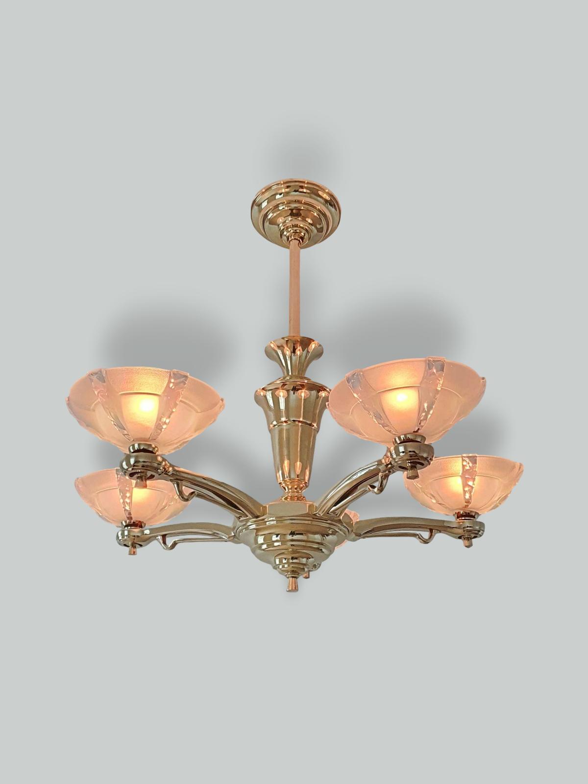 Ezan (Jean Gauthier) | 5-Branch Art Deco Chandelier | France c.1935 | SOLD