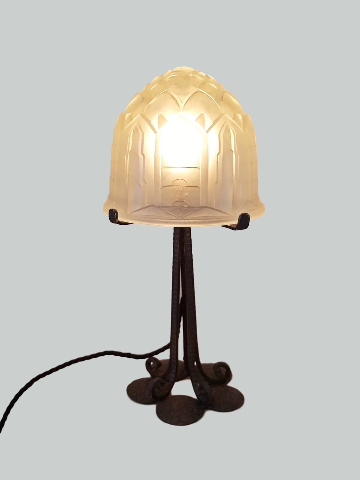 Verreries des Hanots | Wrought-Iron "Mushroom" Table lamp | France c.1930 | SOLD
