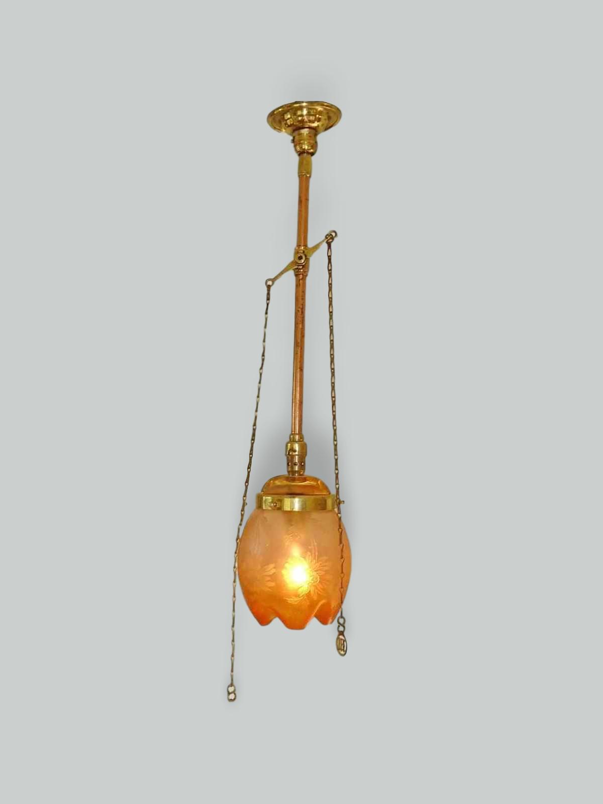 Veritas Lampworks | 2 Brass Gas Ceiling Lights | England c.1905
