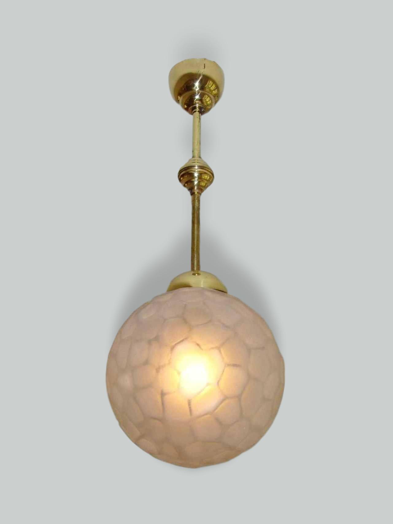 Style of Genet et Michon | Frosted-Glass Art Deco Ceiling Light | France c.1930
