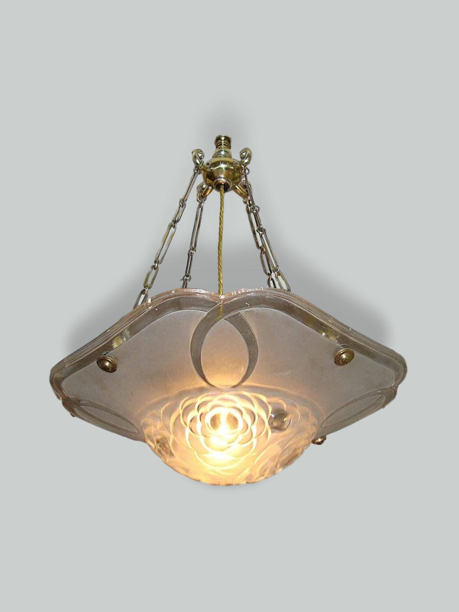 Degué | Frosted Art Deco Plafonnier | France c.1935 | SOLD