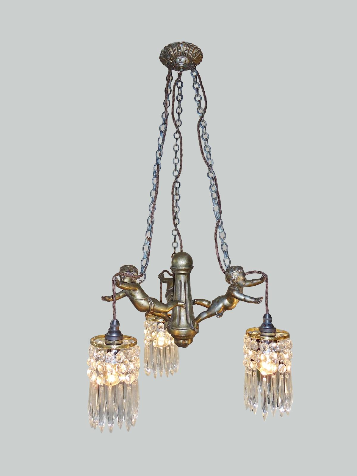 Unsigned | 3-Branch Spelter Cherub Lamp | France c.1910-30 | SOLD