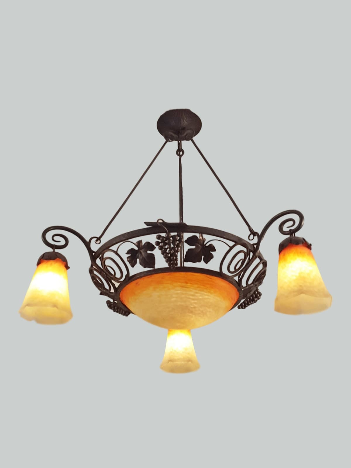 Verreries Charles Schneider | Orange Pate-de-verre Chandelier | France c.1920 | SOLD
