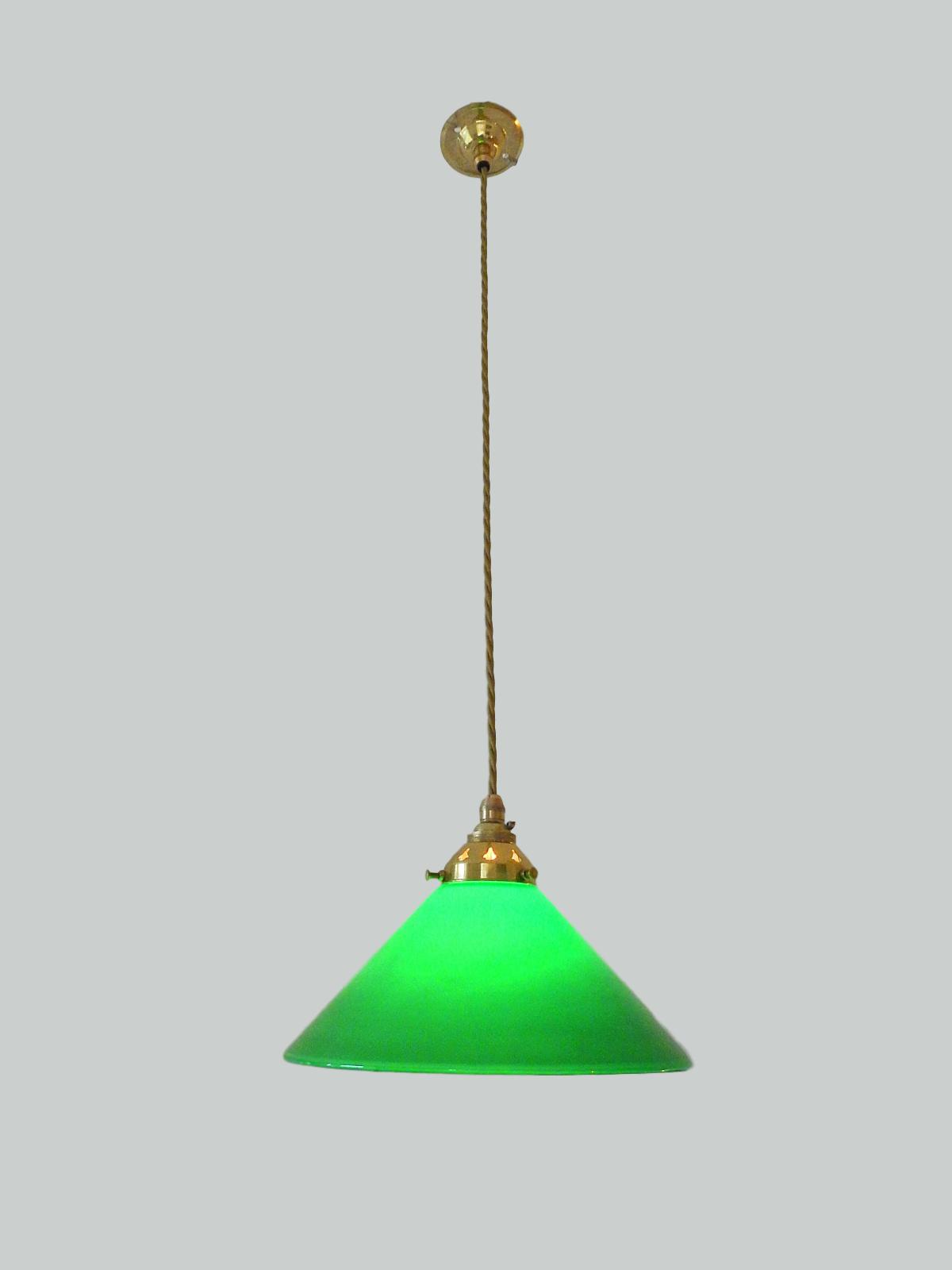 Unsigned | 2 Green-Glass "Coolie" Pendant Lampshades | England 1st Half c.20th | SOLD