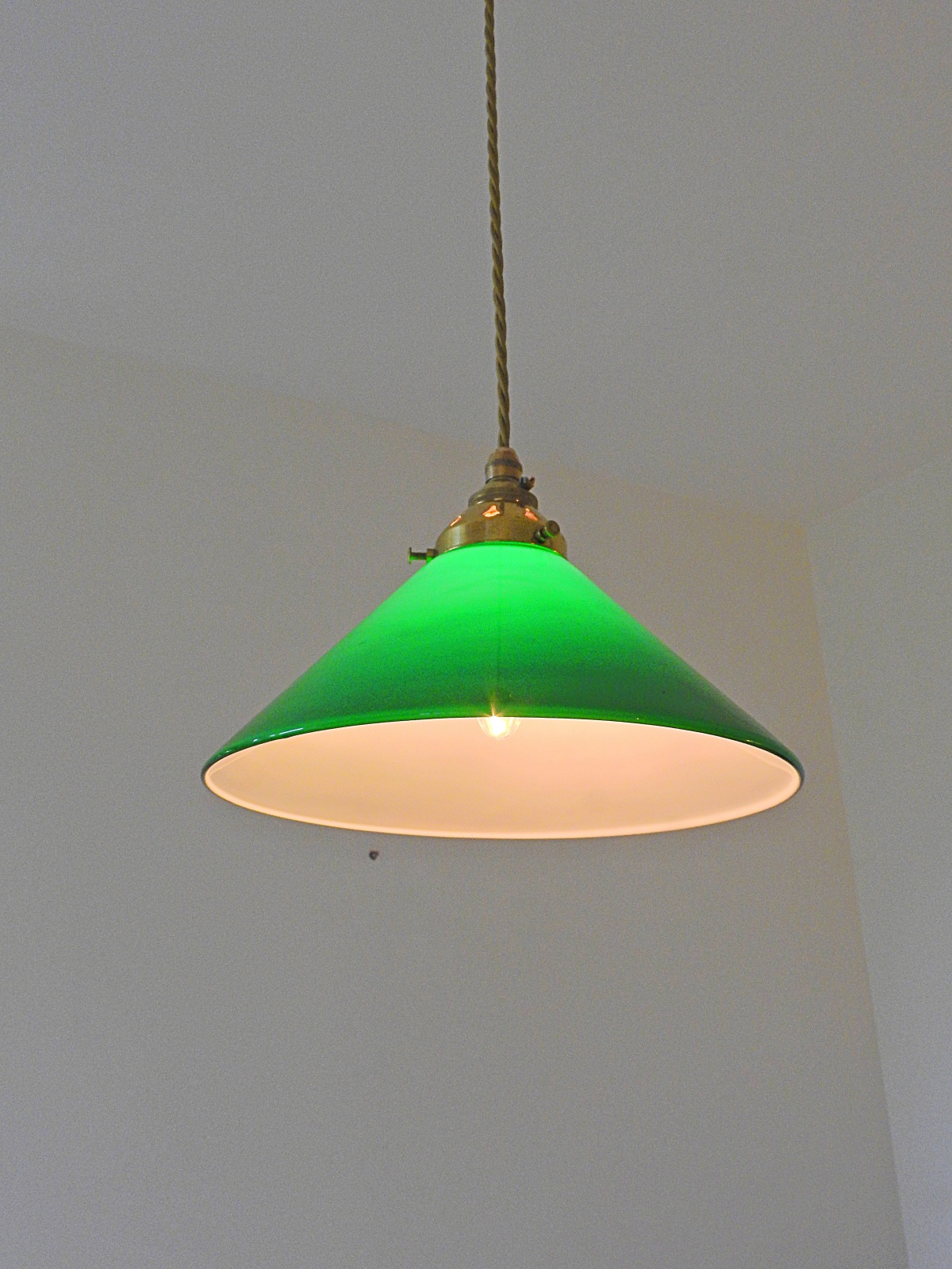 Unsigned | 2 Green-Glass "Coolie" Pendant Lampshades | England 1st Half c.20th | SOLD - Image 3