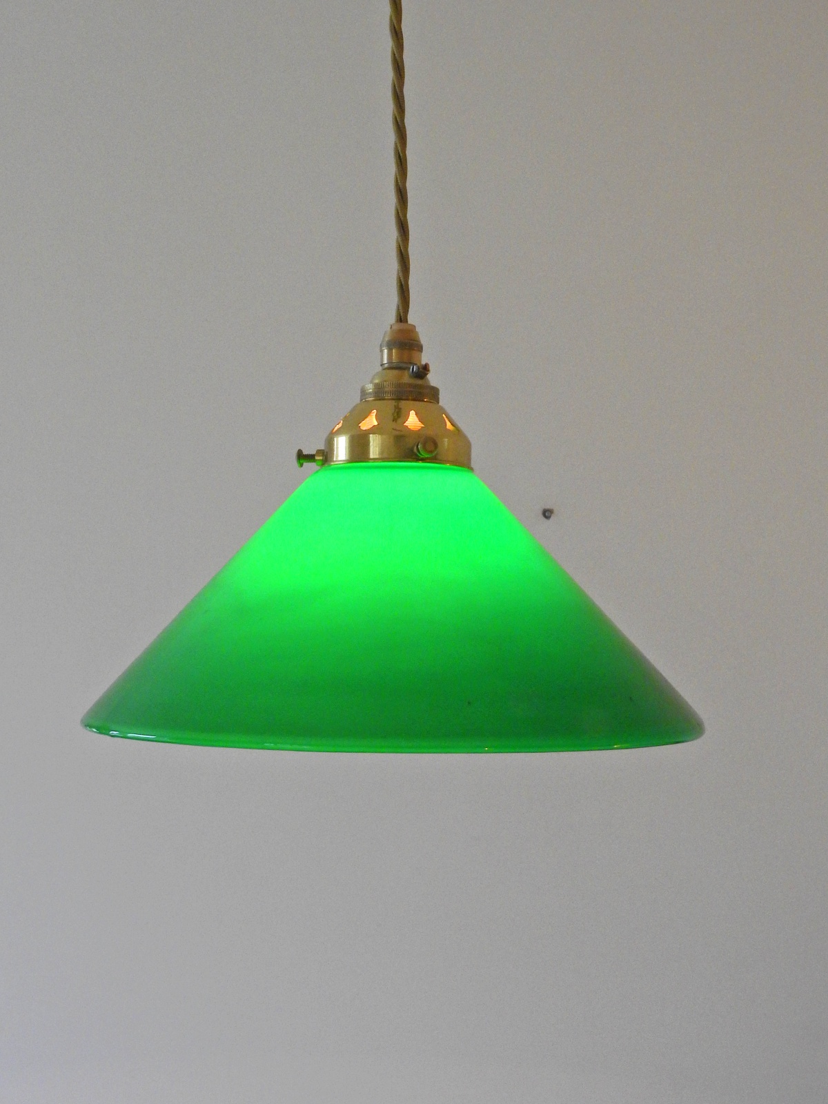 Unsigned | 2 Green-Glass "Coolie" Pendant Lampshades | England 1st Half c.20th | SOLD - Image 4