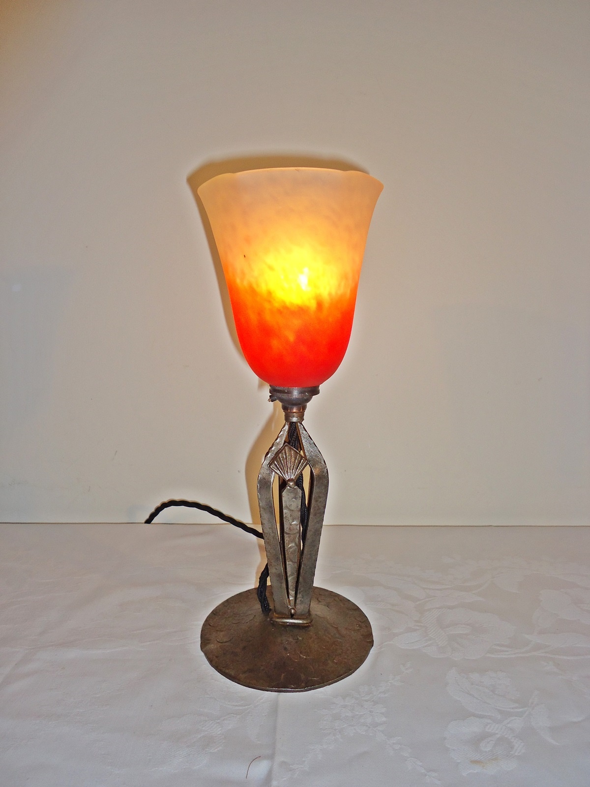 Verreries Charles Schneider | Petite Wrought-Iron Table Lamp | France c.1925 | SOLD - Image 2